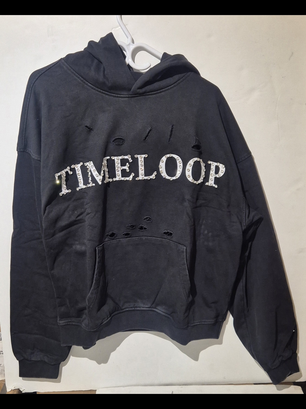 Timeloop Embellished Rhinestone Small Black Hoodie